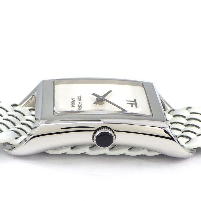 トムフォード TOM FORD 腕時計 N 004 レクタンギュラー ホワイト文字盤 SS ホワイト メッシュ レザーベルト クオーツアナログ