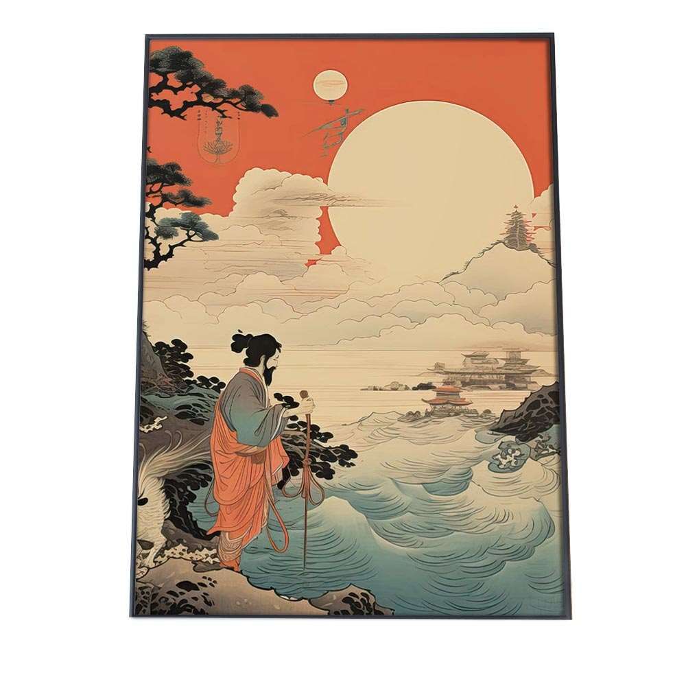 A 約59 x 84 cm lh poster 816 令和の浮世絵 版画風 ポスター 旅館 モダン インテリア 和風 日本古来 花魁 女性 着物 赤 北斎 川瀬巴水 紙