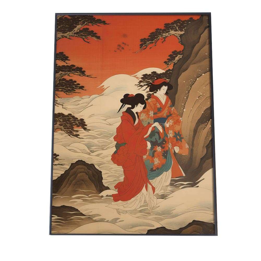 B 約51 x 73 cm lh-poster-817 令和の浮世絵 版画風 ポスター 旅館 モダン インテリア 和風 日本古来 花魁 女性 着物 赤 北斎 川瀬巴水 紙