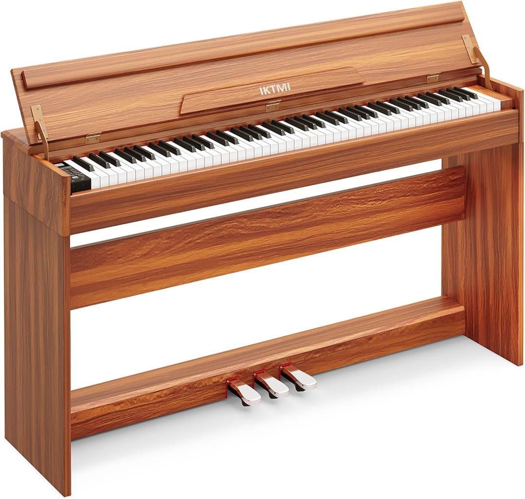 即日 1684 m 木製 電子ピアノ 88鍵盤 アップライトピアノ本体 スタンド一体型 Digital Piano ペダル付き ファンクションボックス MIDI対応 子供 初心者 大人 練習用 ピアノカバー付き オレンジ 北欧風