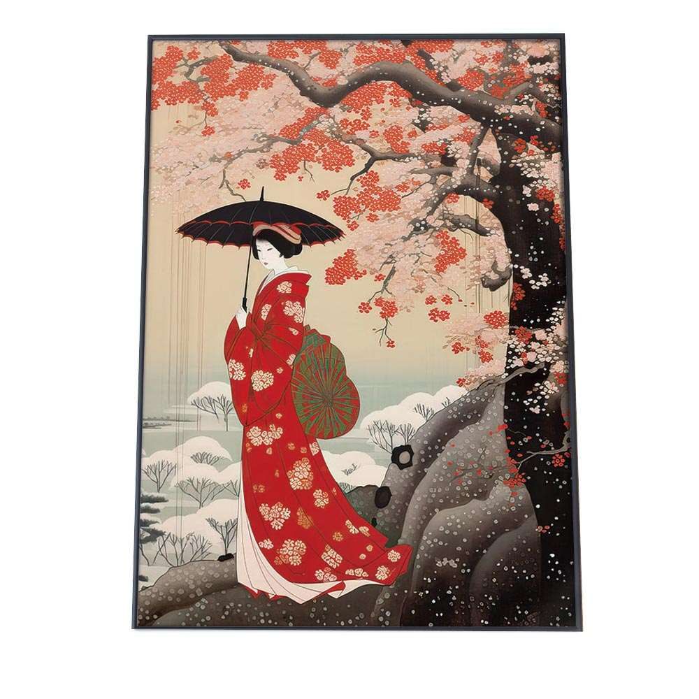 A 約84 x 119 cm lh-poster-818 令和の浮世絵 版画風 ポスター 旅館 モダン インテリア 和風 日本古来 花魁 女性 着物 赤 北斎 川瀬巴水 紙