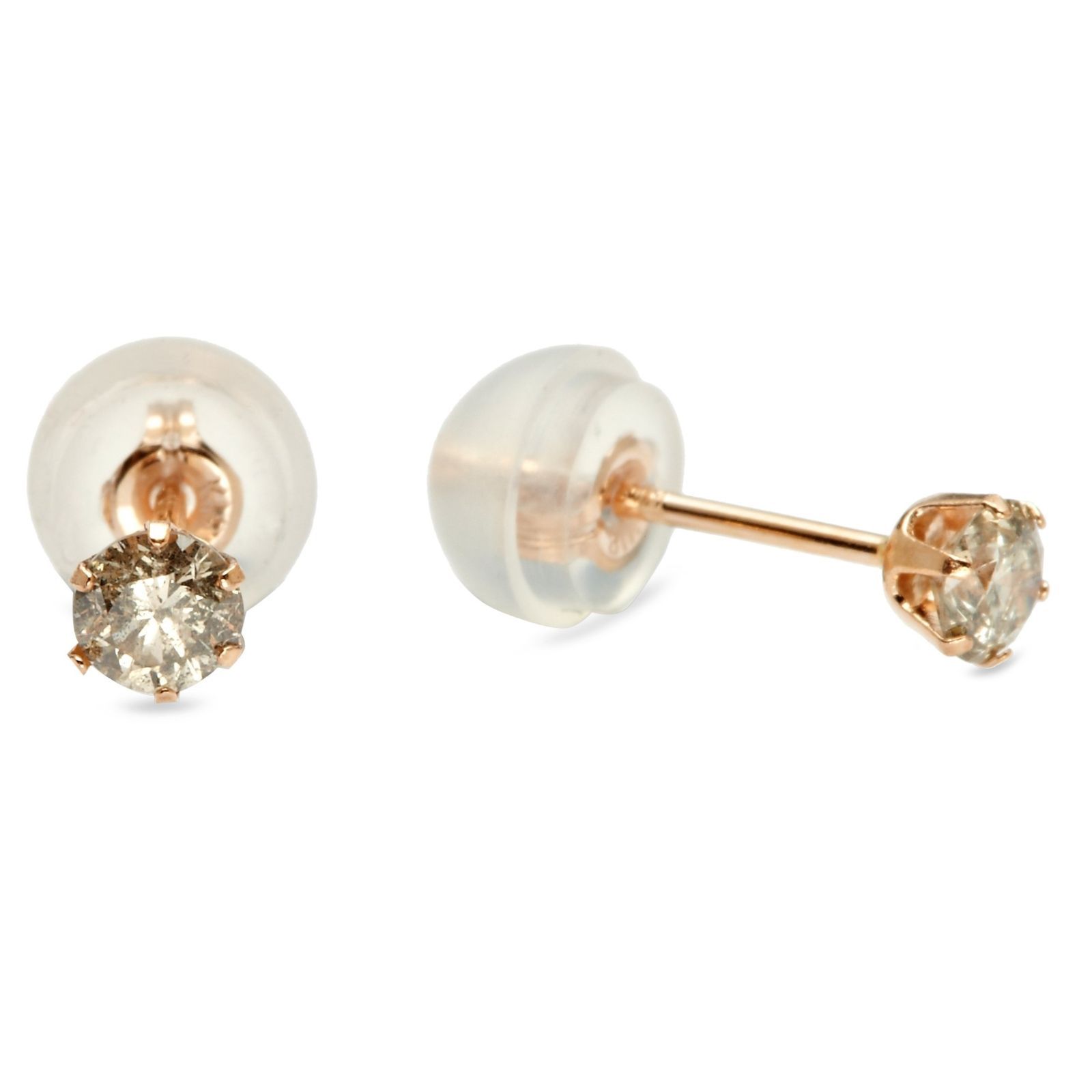K 18 18金 PG ピンクゴールド 天然 ダイヤモンド ピアス 0.2 ct 0.1 ct×2 両耳用 ダブルロックキャッチ メンズ レディース 男女兼用