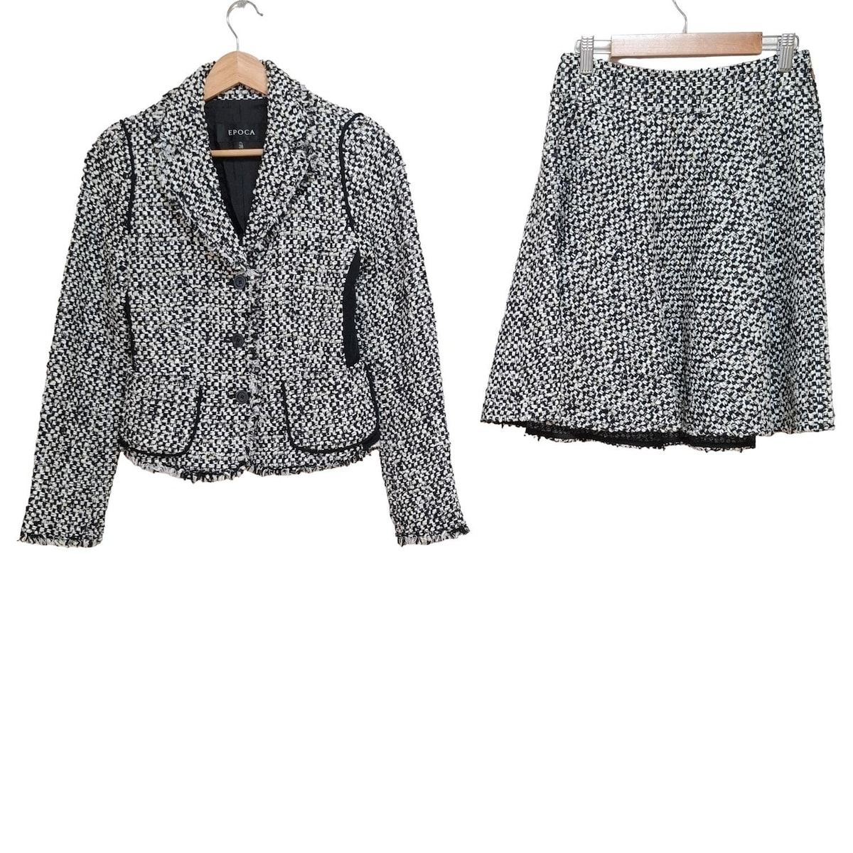EPOCA エポカ スカートスーツ レディース 白 黒 マルチ ツイード ラメ 肩パッド