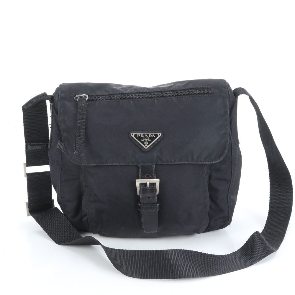 プラダ テスート ナイロン トライアングルロゴ レザー ショルダーバッグ 斜め掛け ブラック 黒 メンズ レディース EEM DB 20 8