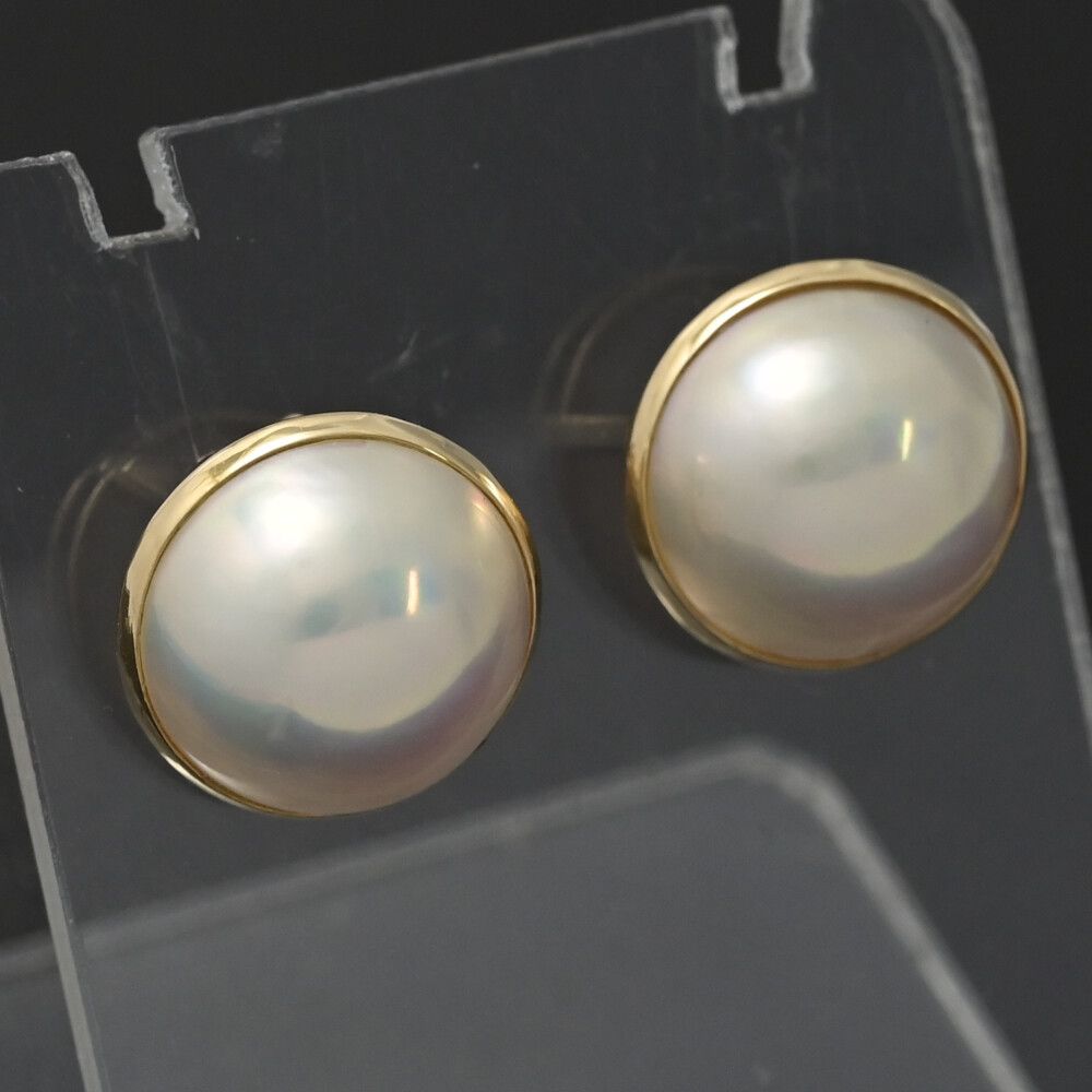 ペアスタッド･マベ真珠 マベパール 養殖真珠･真珠 パール ピアス K 18 YG 750-3.2 g イエローゴールド 翌日配送可 ♀ S レディース 598822