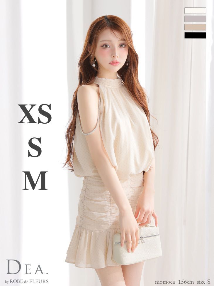 アイボリー DE 3392 DEA by ROBE FLEURS ディアバイローブドフルール ドット シフォン ビジュー ハイネック アメスリ マーメイド フ セットアップ ミニドレス キャバドレス ワンピース