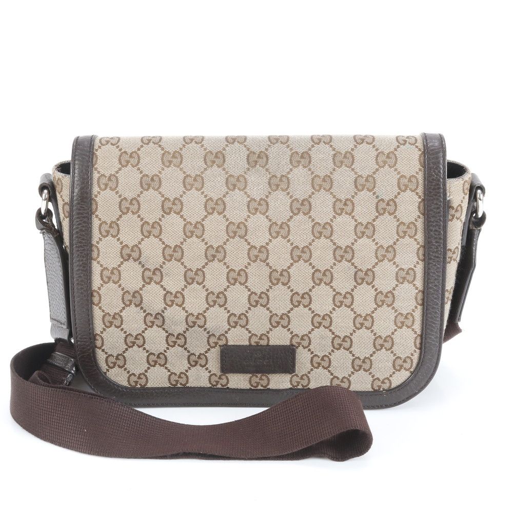 グッチ GGキャンバス 449172 レザー ショルダーバッグ 斜め掛け メッセンジャー 通勤 本革 ブラウン メンズ EEM DD 16 10