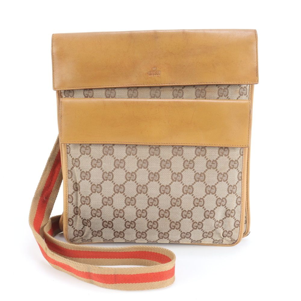 グッチ GGキャンバス 019 0489 レザー ショルダーバッグ 斜め掛け メッセンジャー 通勤 本革 ブラウン メンズ RWM DD 12 1