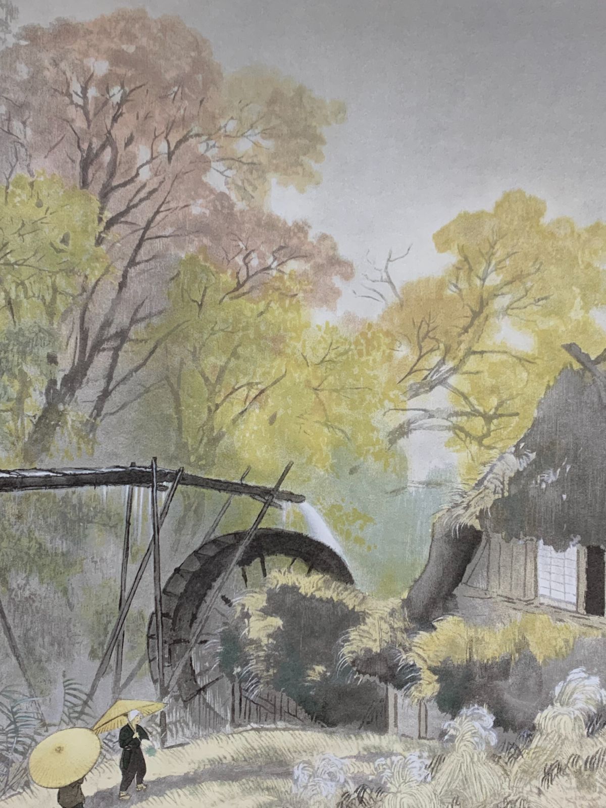 掛け軸】201 川合玉堂「彩雨」リトグラフ 日本画家 限定164/300部