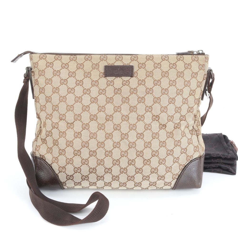 グッチ GGキャンバス 110054 レザー ショルダーバッグ 斜め掛け メッセンジャー 通勤 ブラウン 茶色 メンズ EEM DD 17-2