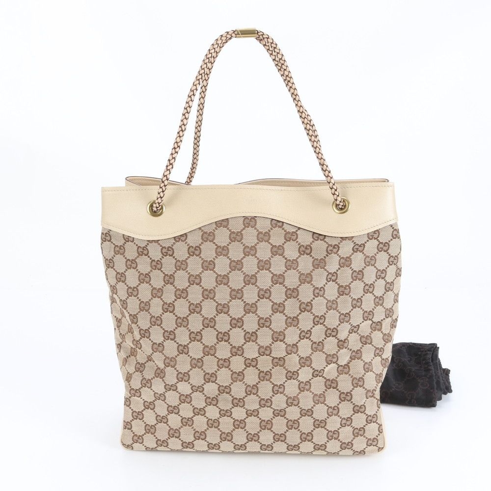美品 グッチ GGキャンバス ベージュ 109141 レザー トート バッグ 肩掛け ショルダー ハンド 本革 A4 レディース EUM DD6-6【】