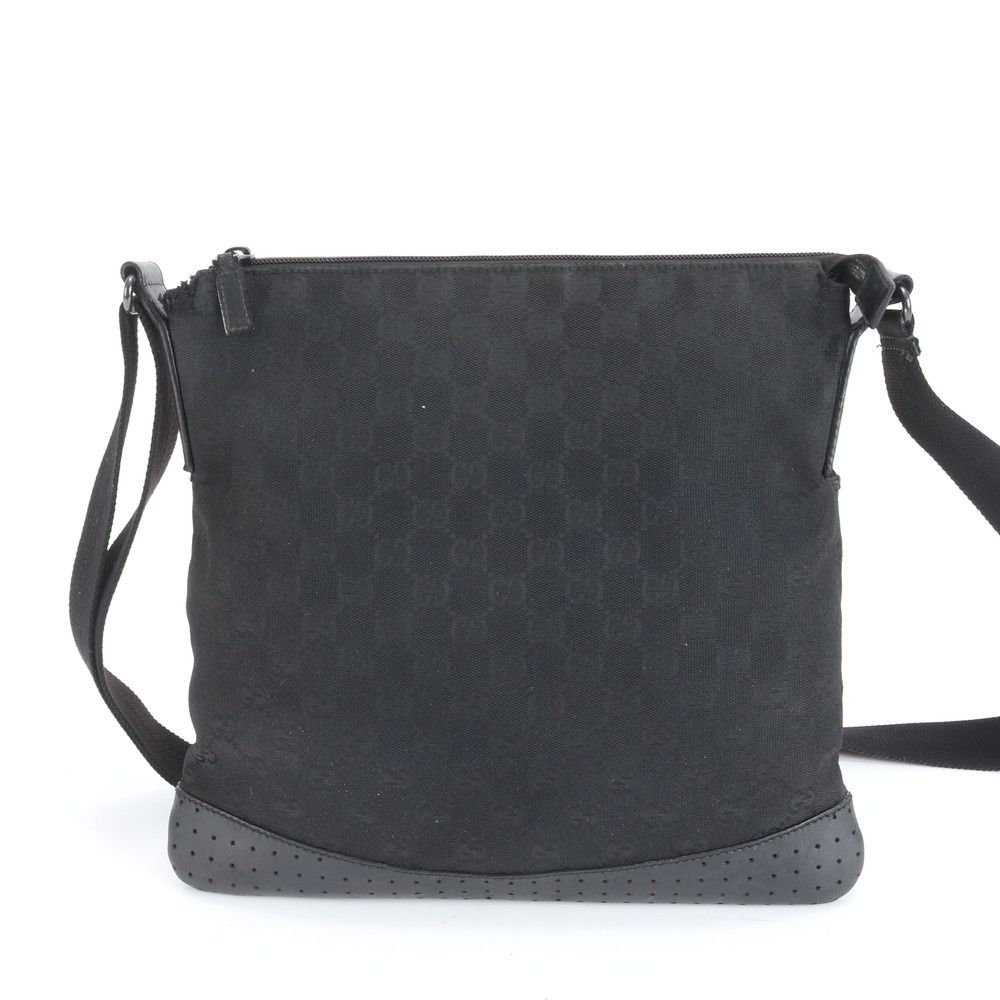 グッチ GGキャンバス 145857 レザー ショルダーバッグ 斜め掛け メッセンジャー 通勤 ブラック 黒 メンズ RWM DD 11-6