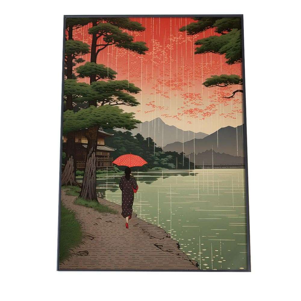 A 約84 x 119 cm lh poster 842 令和の浮世絵 版画風 ポスター 旅館 モダン インテリア 和風 日本古来 花魁 女性 着物 赤 北斎 川瀬巴水 紙