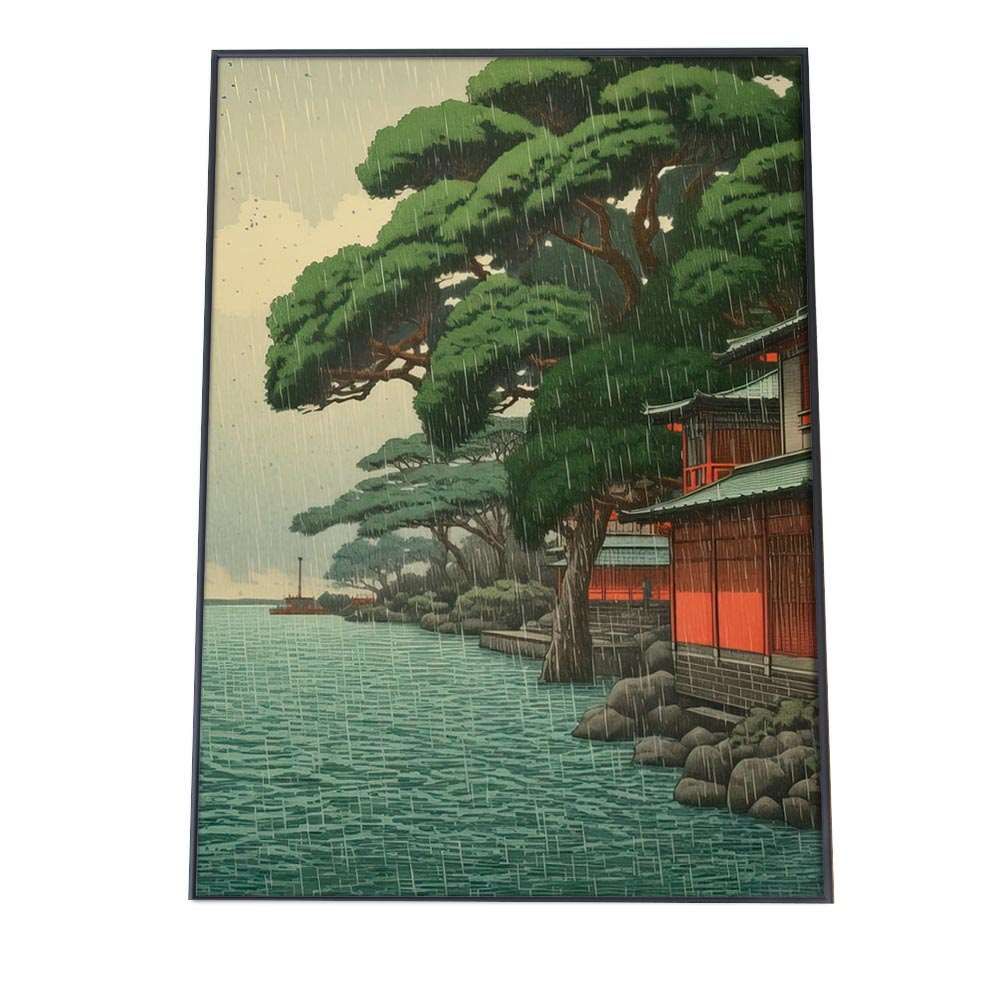 A 約84 x 119 cm lh poster 843 令和の浮世絵 版画風 ポスター 旅館 モダン インテリア 和風 日本古来 花魁 女性 着物 赤 北斎 川瀬巴水 紙