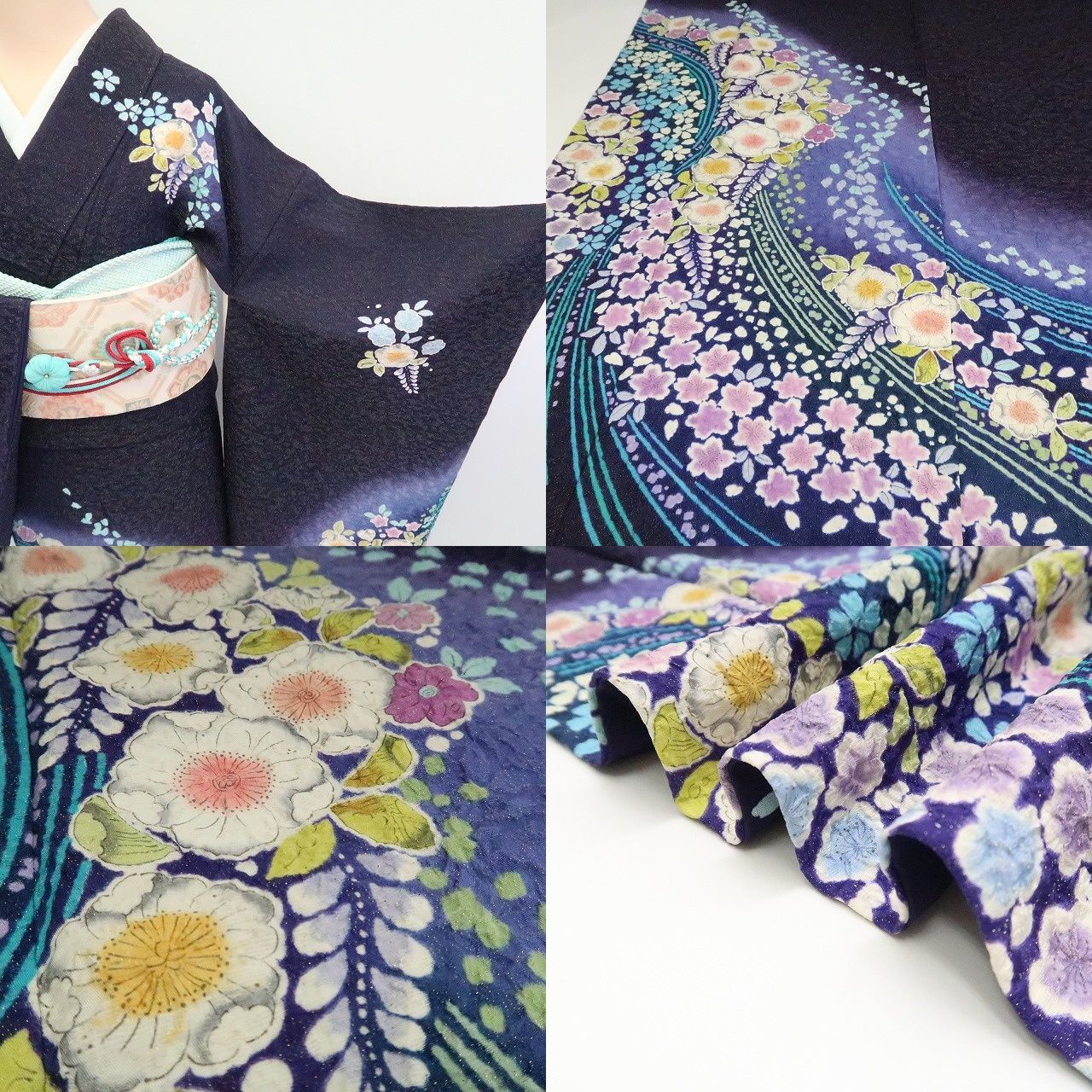 ✾まめ藤✾ｍ1956＊ 正絹 辻が花 金通し 絞り 成人式 手縫い仕立て 振袖