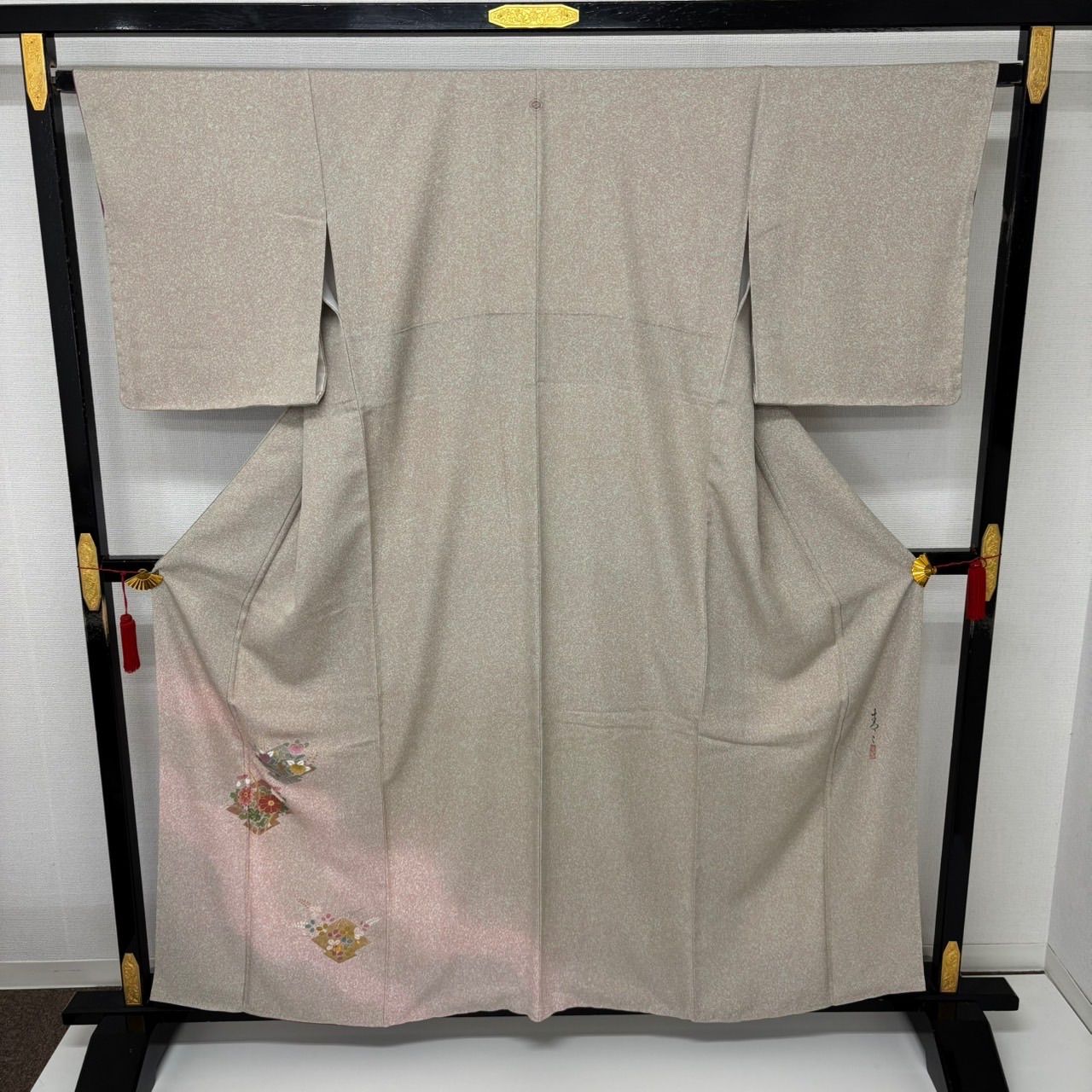 京友禅 松井青々 付下げ 裄66 叩き染めに美しい染め 一つ紋 正絹 MK-2089