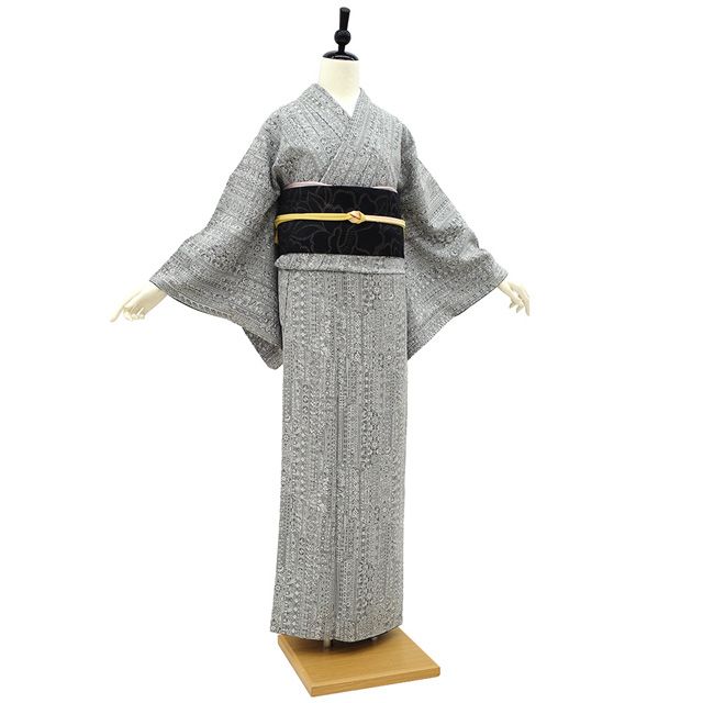 新古品】 小紋 着物 未使用 山岡古都 染織美術品 薬墨 正絹 袷 グレー
