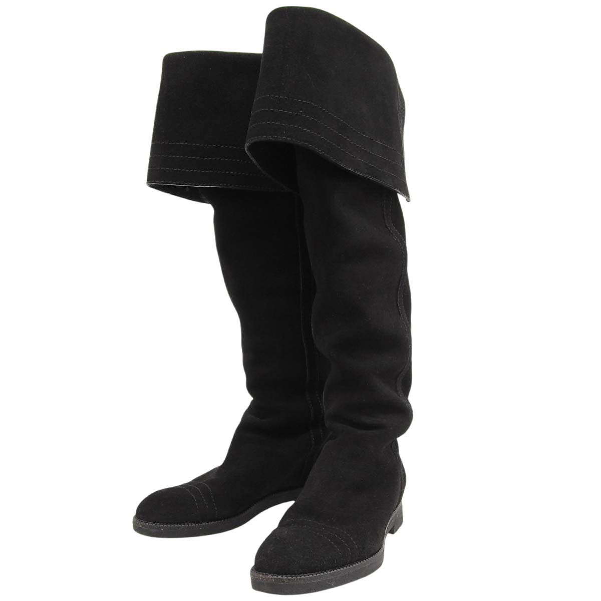 ルイヴィトン LOUIS VUITTON ロングブーツ ニーハイブーツ サイズ38 1 2 約24.5 cm スエード ゴールド金具 ブラック レディース