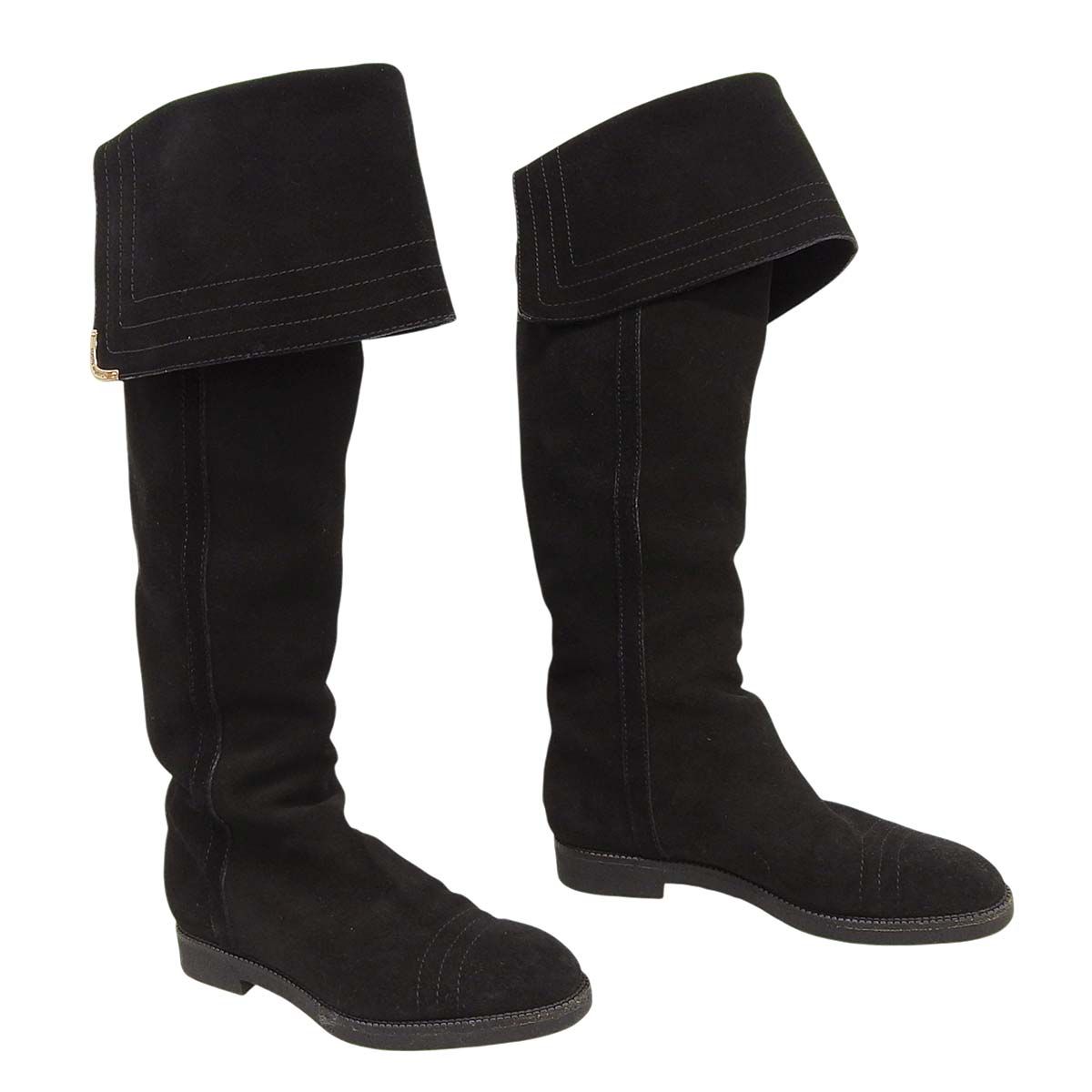 ルイヴィトン LOUIS VUITTON ロングブーツ ニーハイブーツ サイズ38 1 2 約24.5 cm スエード ゴールド金具 ブラック レディース