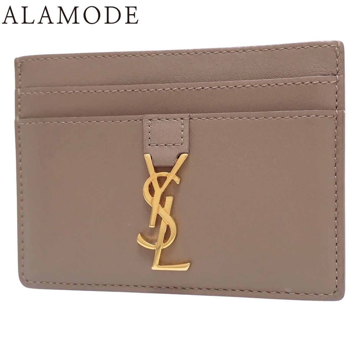 SAINT LAURENT PARIS サンローランパリ カサンドラ カードケース パスケース YSLロゴ 名刺入れ 定期入れ 小物 レザー ベージュ ゴールド金具 423480 レディース アラモード