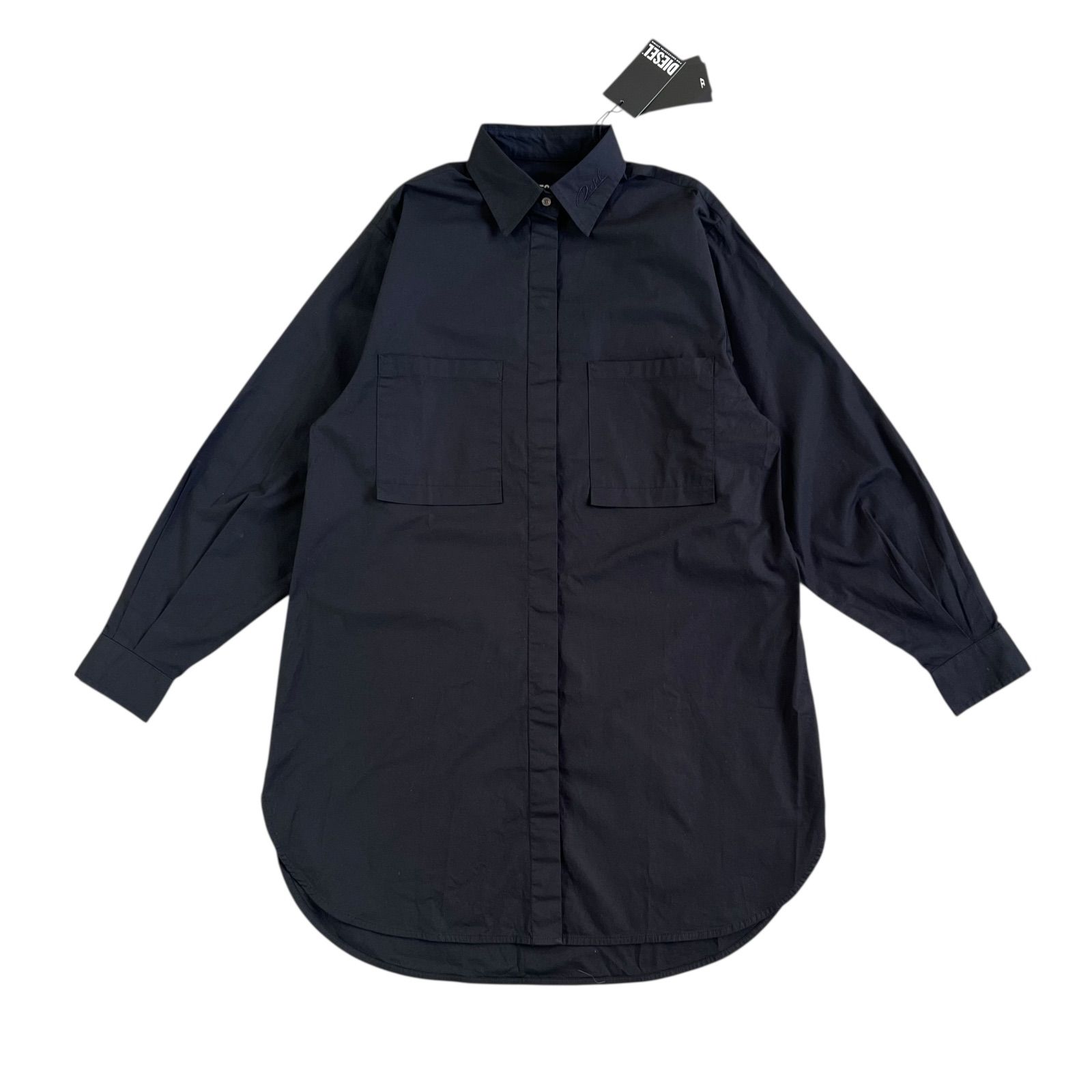 DIESEL | ディーゼル D-SUPER-I-OUT DRESS シャツワンピース 襟刺繍 ♥ タグ付き ブラック Sサイズ インド製