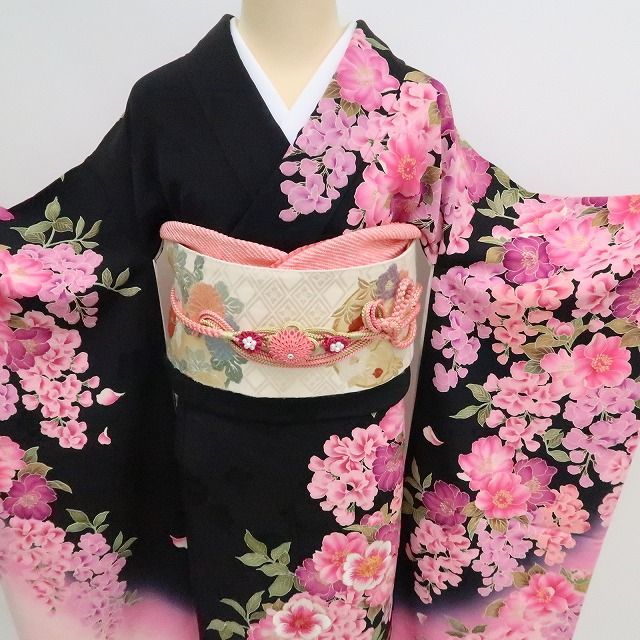  ✾まめ藤✾ｍ1955＊ 正絹 ヒロミチナカノ 刺繍 桜 芍薬 成人式 振袖 振袖 着物