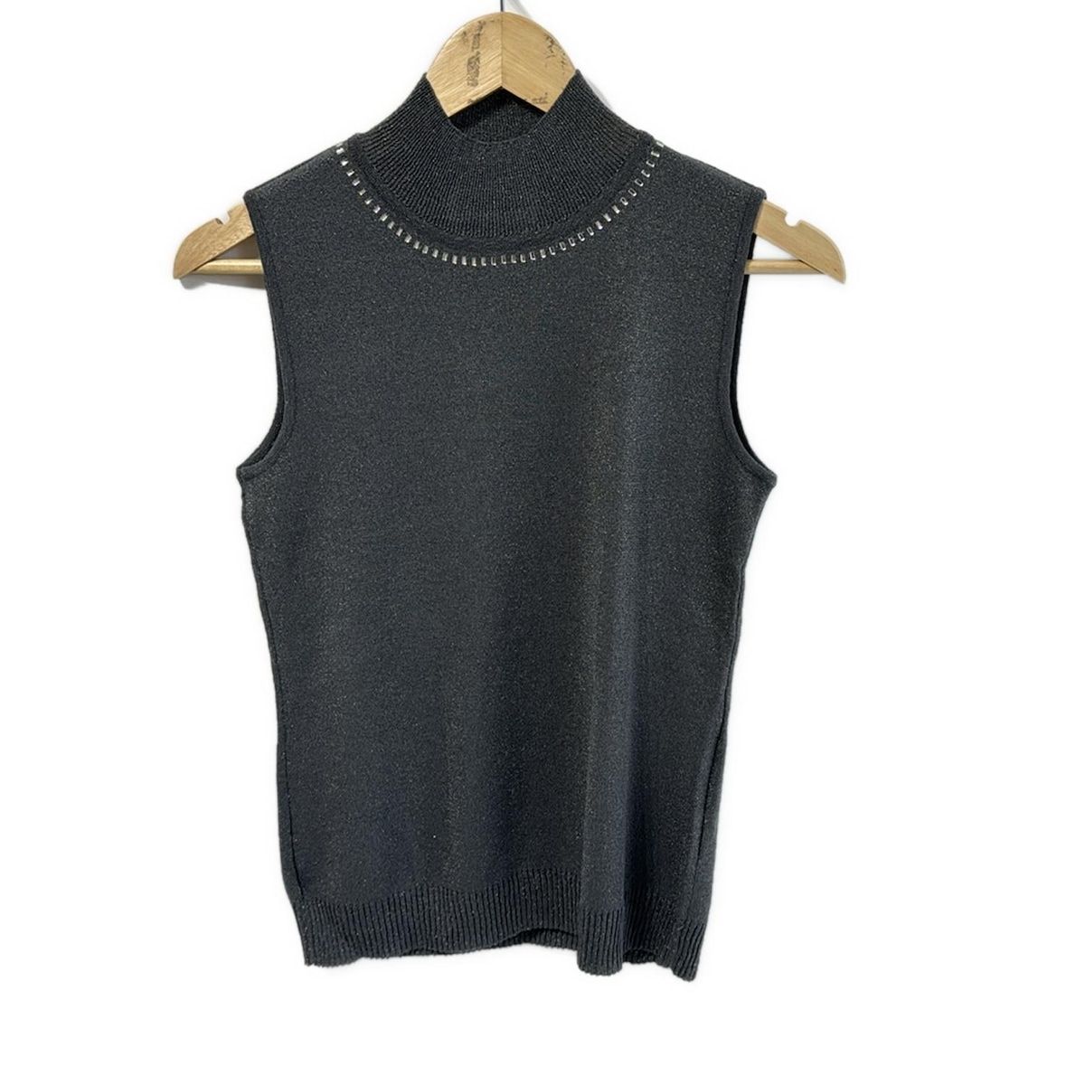 YvesSaintLaurent イヴサンローラン ノースリーブセーター サイズM レディース - ダークグレー ハイネック ラメ ラインストーン