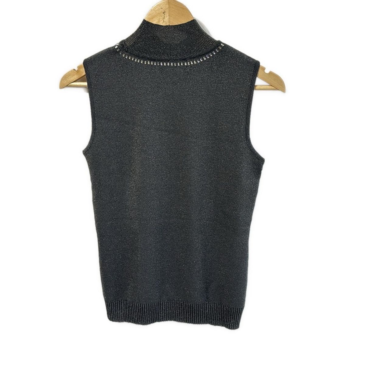 YvesSaintLaurent イヴサンローラン ノースリーブセーター サイズM レディース - ダークグレー ハイネック ラメ ラインストーン
