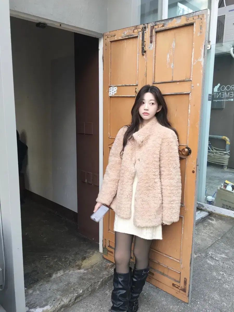 Bambi Shearling Fur Jacket Beige