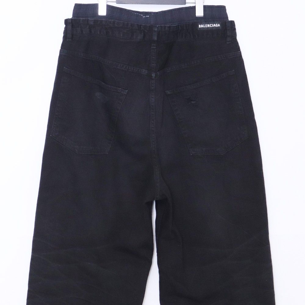 BALENCIAGA パッチワーク PYJAMA ワイドデニムパンツ Sサイズ ブラック 
