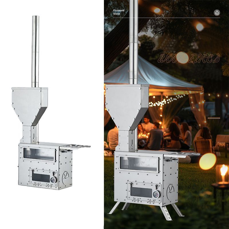 ペレットストーブ 薪ストーブ 薪兼用 自己吸入 排煙 燃焼時間6 h オーブン ガラス窓 温度計 煙突 グリッド棚付き コンパクト 炉脚折りたたみ収納 アウトドアキャンプ テントストーブ 調理 ウォーマー 暖房 冬 BBQ 焚火台