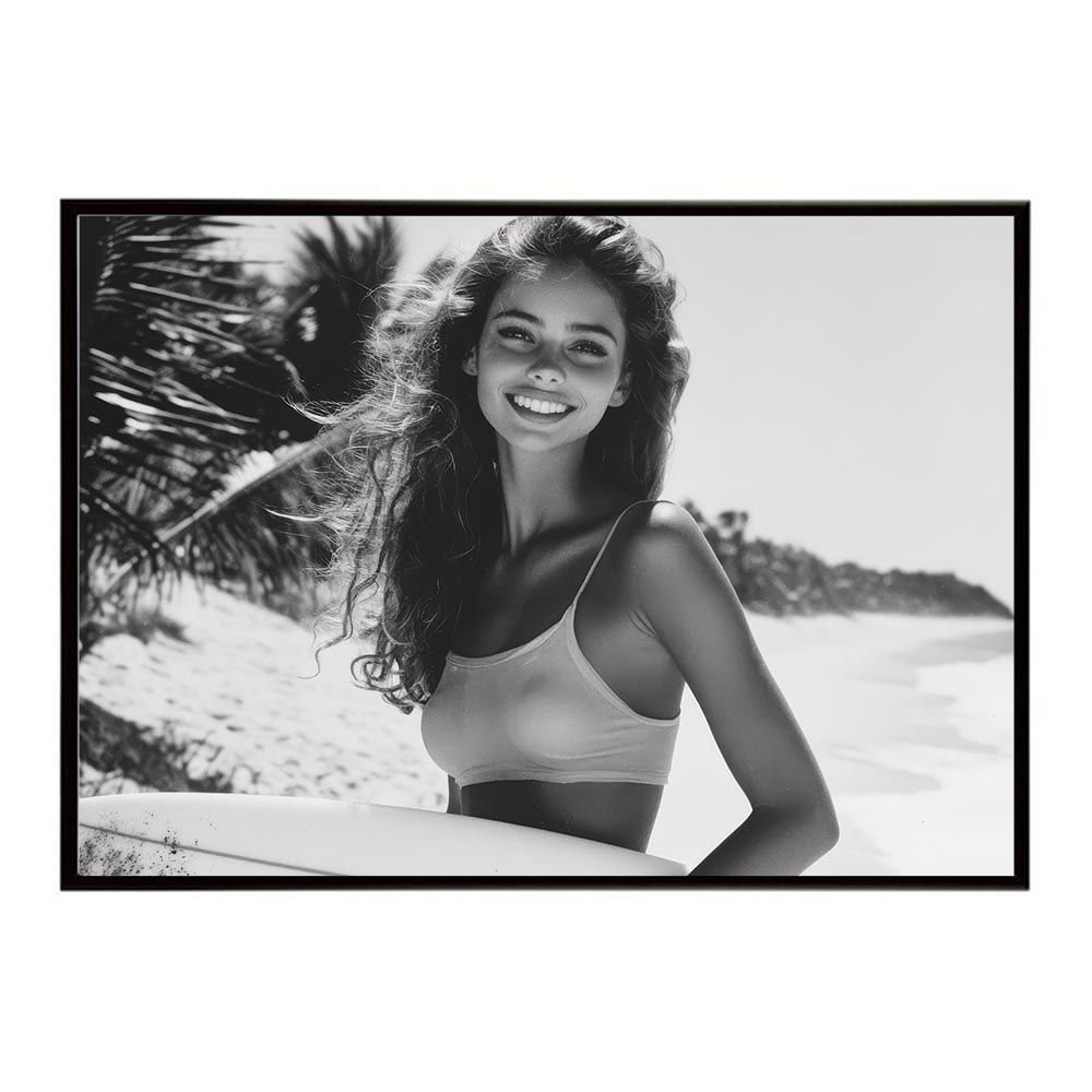 A1サイズ（約59x84cm）】【lh-poster-8590】サーフガール モノクロ 海