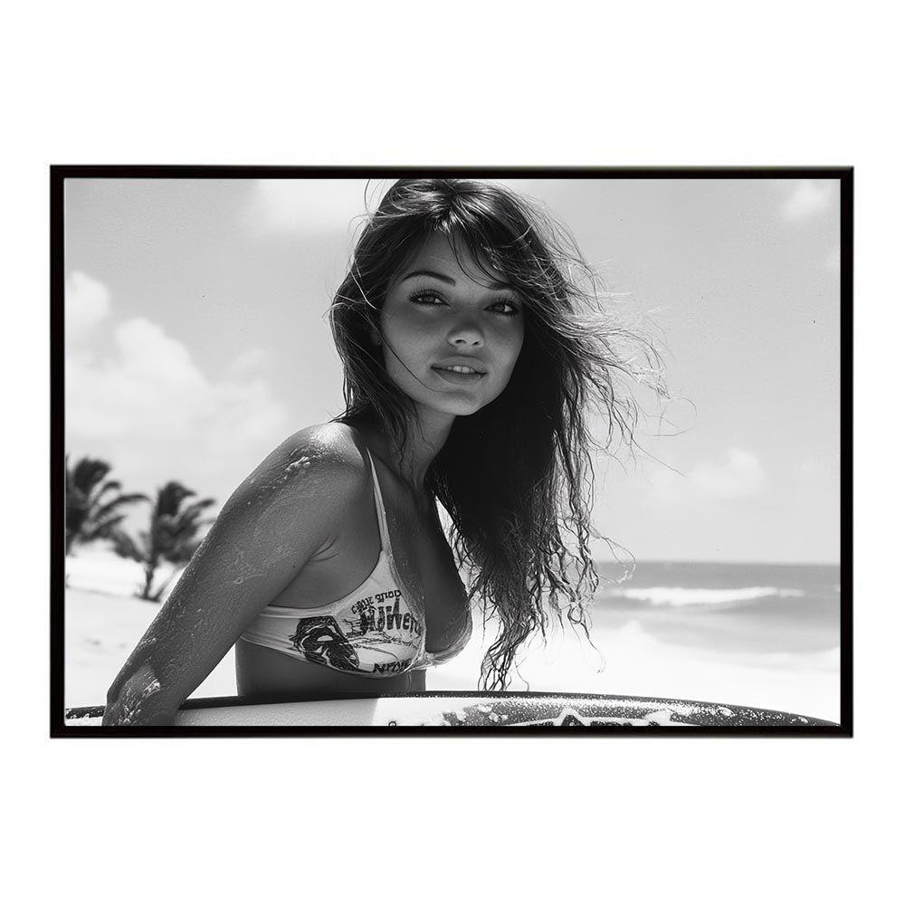 A4サイズ（約21x30cm）】【lh-poster-8620】サーフガール モノクロ 海