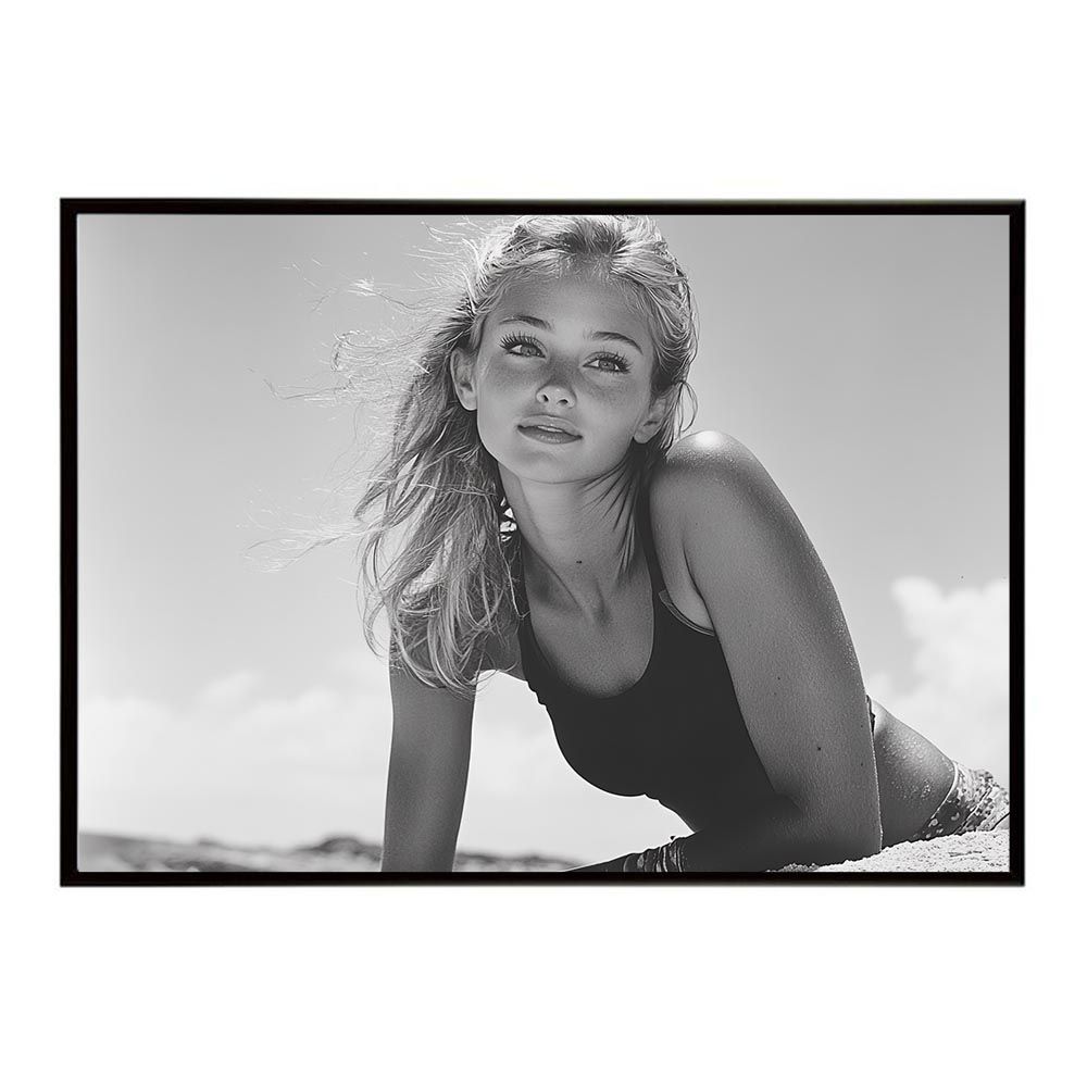 B1サイズ（約73x103cm）】【lh-poster-8624】サーフガール モノクロ 海