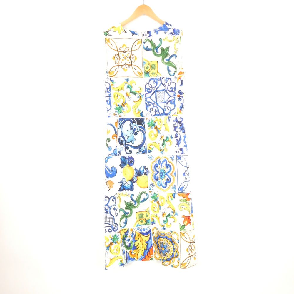 DOLCE GABBANA ドルチェ＆ガッバーナ マヨルカ柄 ワンピース 44 L相当 コットン他 ノースリーブ ひざ下丈 レディース