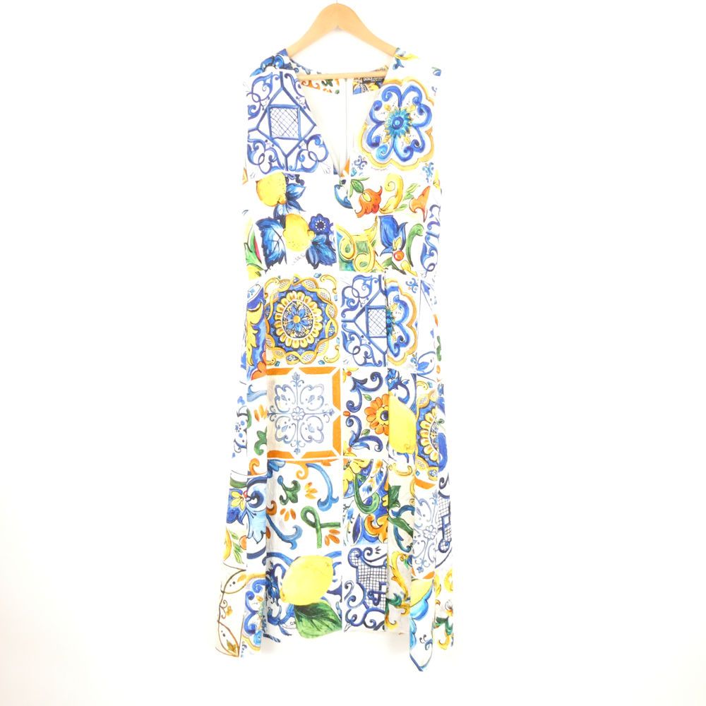 DOLCE-GABBANA ドルチェ＆ガッバーナ マヨルカ柄 ワンピース 44 L相当 コットン他 ノースリーブ ひざ下丈 レディース