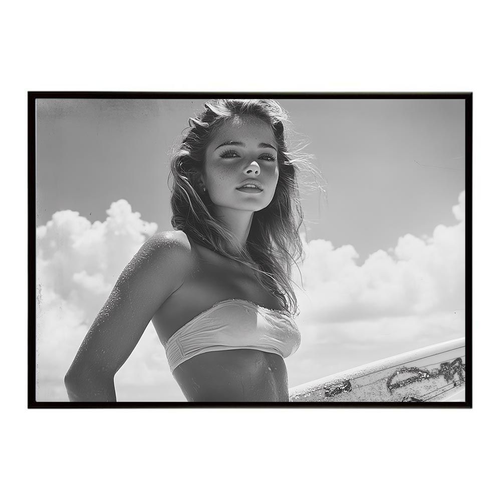 A1サイズ（約59x84cm）】【lh-poster-8627】サーフガール モノクロ 海