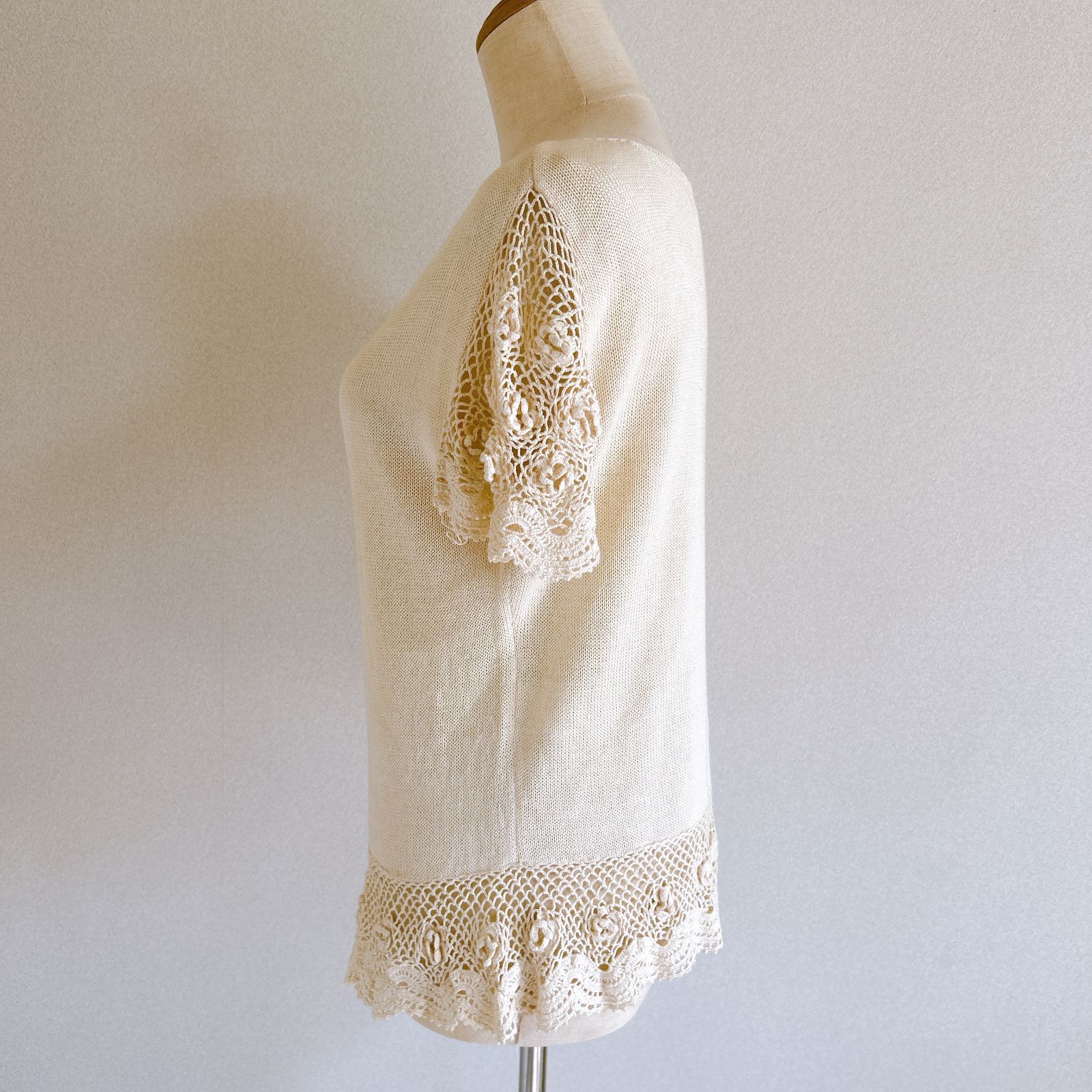 ヴァレンティノ トップス ニット レディース Lサイズ コットン シルク レース アイボリー わずかにほつれあり 品 管理番号