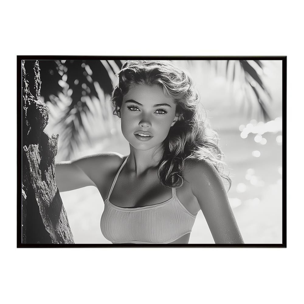 A4サイズ（約21x30cm）】【lh-poster-8632】サーフガール モノクロ 海