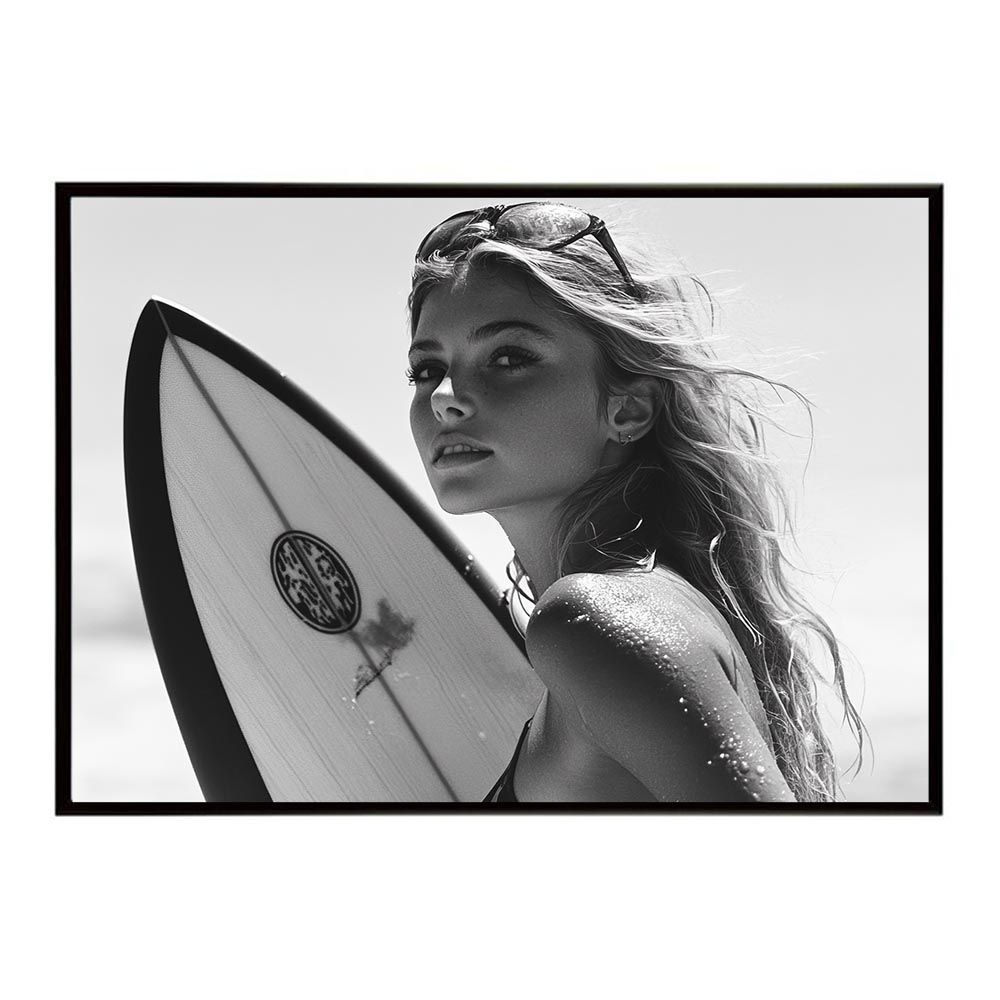 A0サイズ（約84x119cm）】【lh-poster-8633】サーフガール モノクロ 海