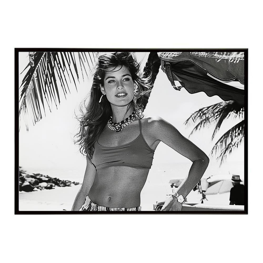 A2サイズ（約42x59cm）】【lh-poster-8636】サーフガール モノクロ 海