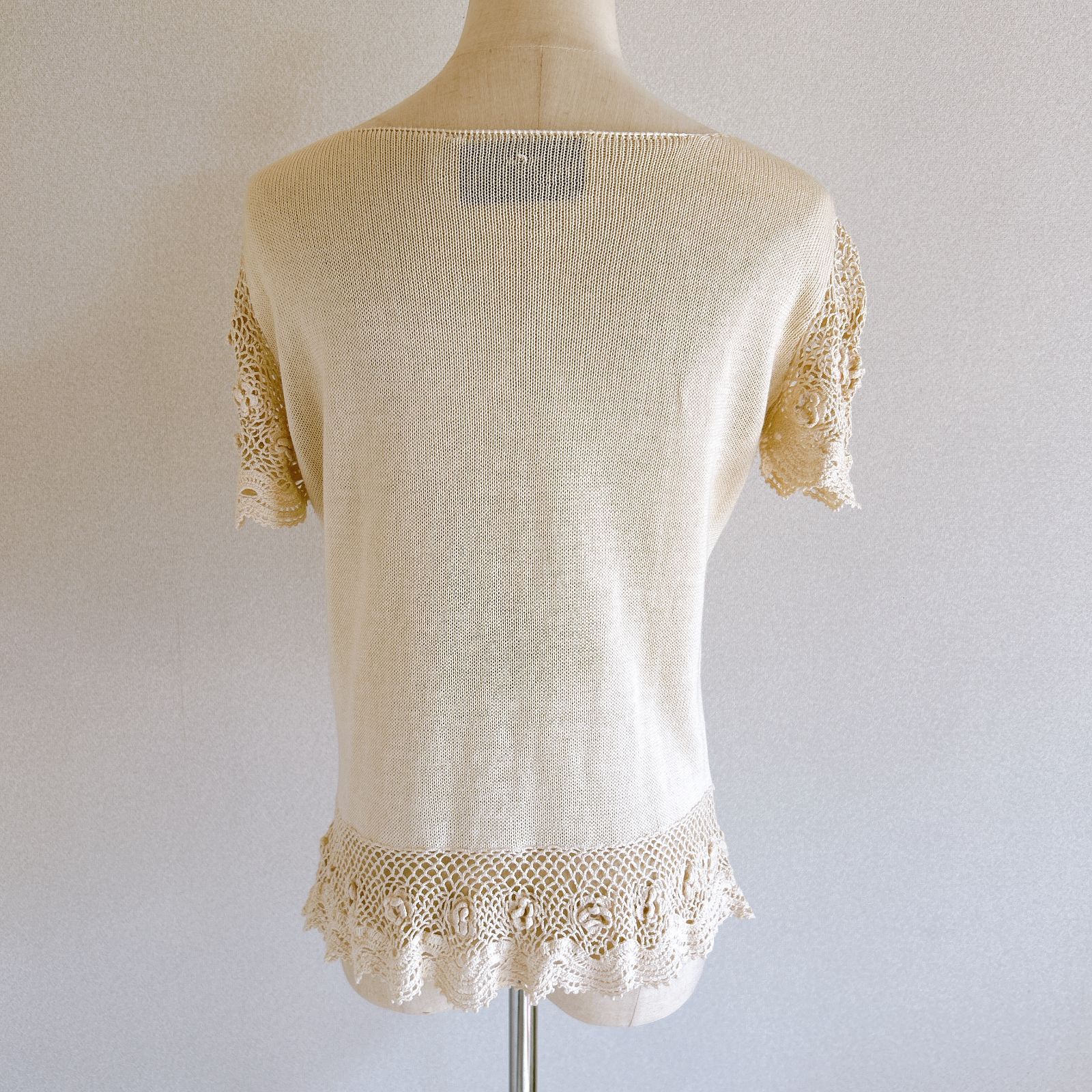  ヴァレンティノ トップス ニット レディース Lサイズ コットン シルク レース アイボリー わずかにほつれあり 品 管理番号 半袖 ニット セーター