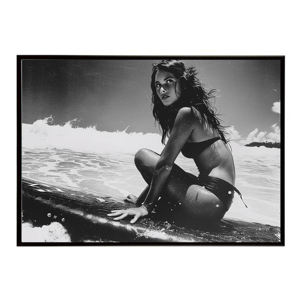 B1サイズ（約73x103cm）】【lh-poster-8637】サーフガール モノクロ 海