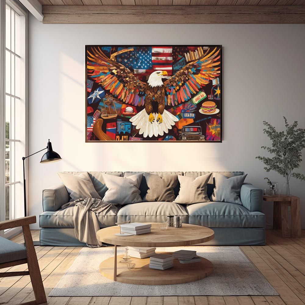 B4サイズ（約25x36cm）】【lh-poster-8642】アメリカン＆イーグル 国旗