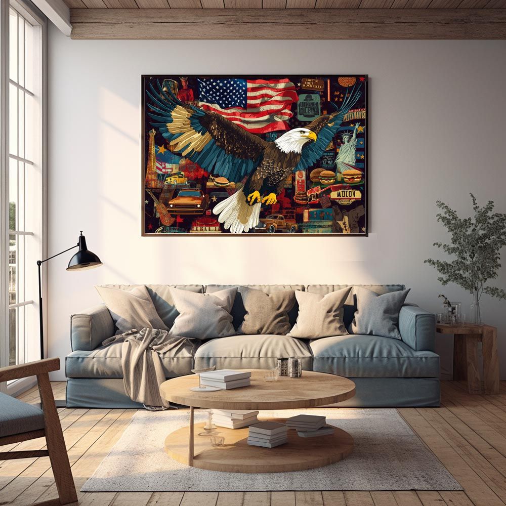 B2サイズ（約51x73cm）】【lh-poster-8652】アメリカン＆イーグル 国旗