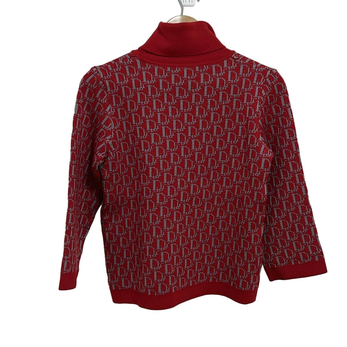 ディオール クリスチャンディオール 長袖セーター サイズM レディース - レッド×ライトグレー タートルネック ロゴグラム