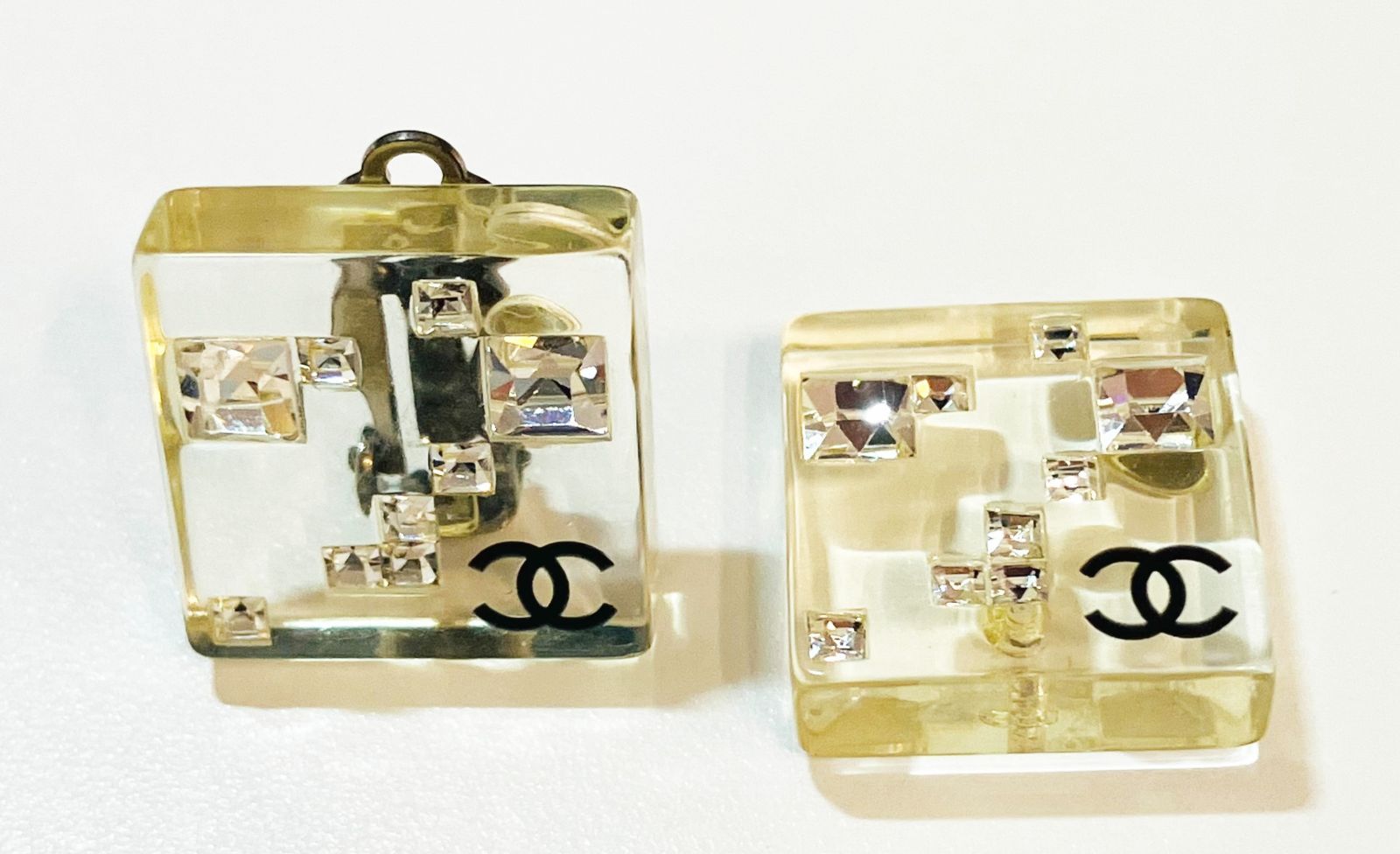 CHANEL シャネル ココマーク スクエア クリア イヤリング B 3269