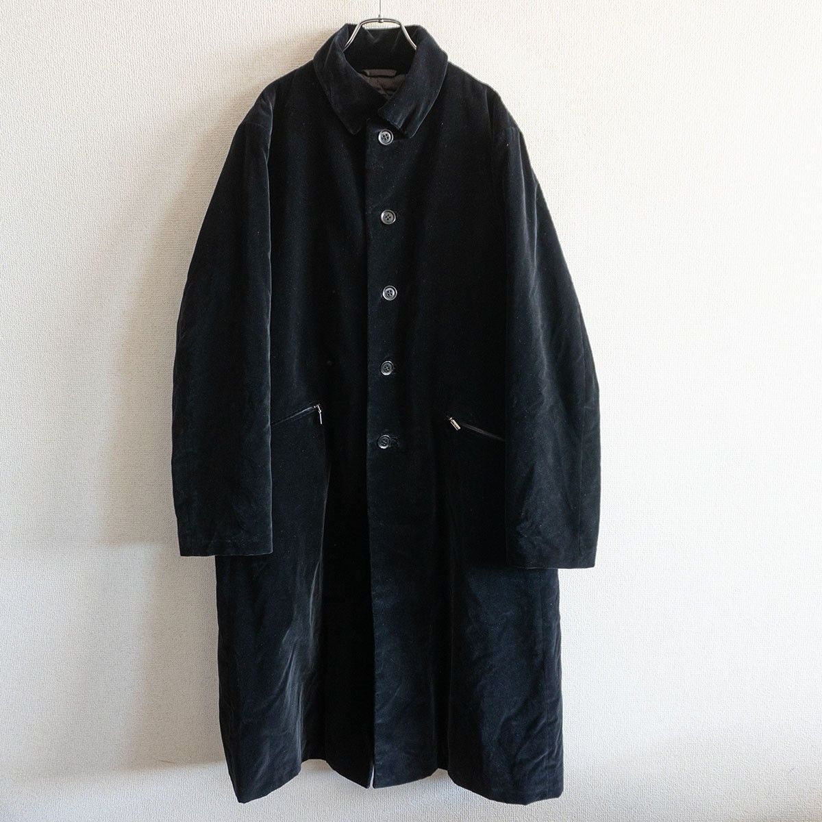 美品】GIORGIO ARMANI【ベルベット ロング コート】48 ブラック