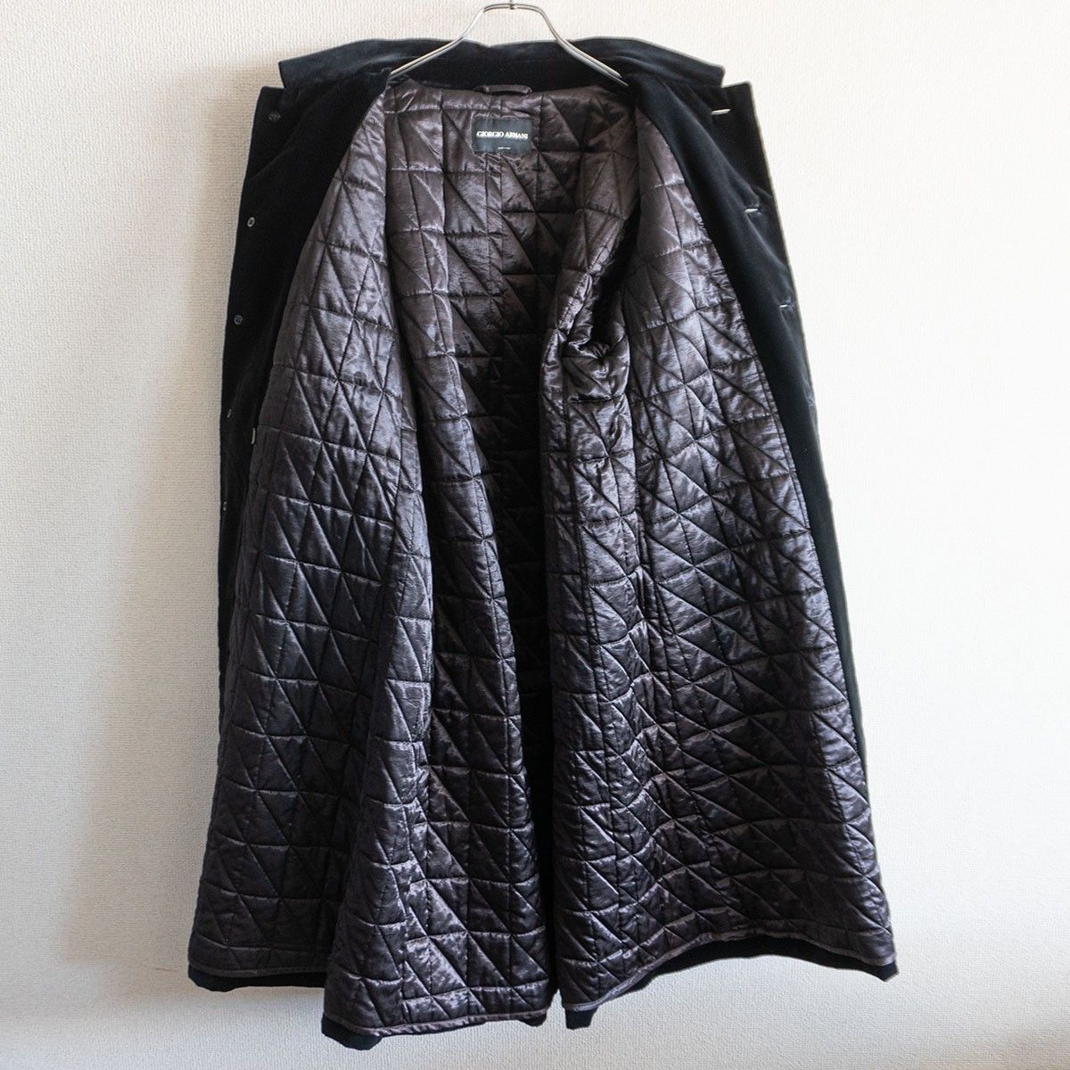 美品】GIORGIO ARMANI【ベルベット ロング コート】48 ブラック