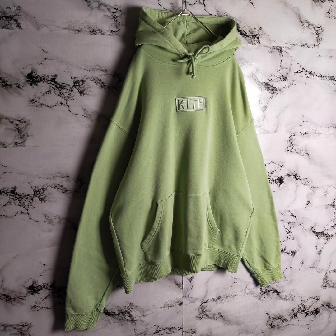 正規品 KITH キス クラシックボックスロゴ ワッフルパーカー ナチュラル 希少カラー】KITH キス パーカー L(XL相当) ボックスロゴ 刺繍 ミント